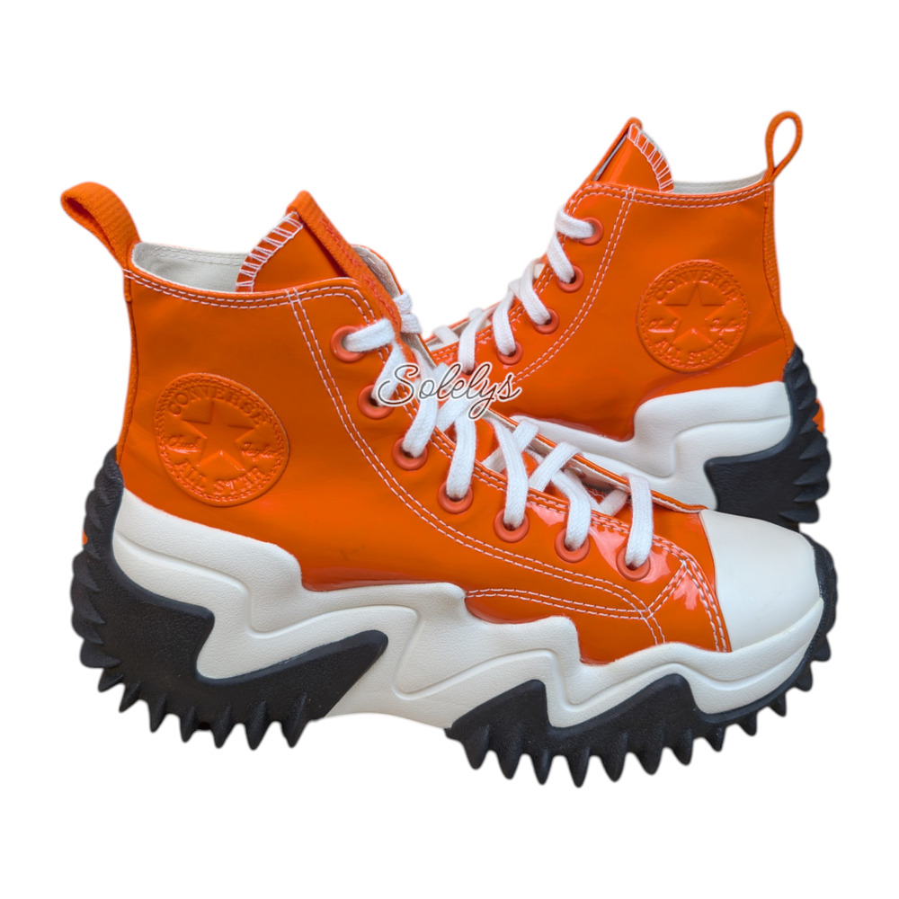 Converse Run Star Motion Bold Mandarin Orange Black Patent Platform Sneaker 6.5